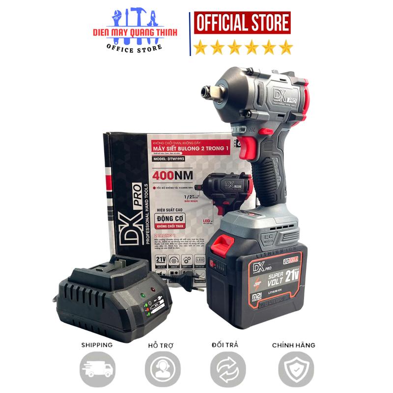 DEAL Máy Siết Bulong DKPRO DTW1993 KÈM 1 PIN 20CELL Lực Siết 400N.m Động Cơ Không Chổi Than Đầu Bulong 2 Trong 1