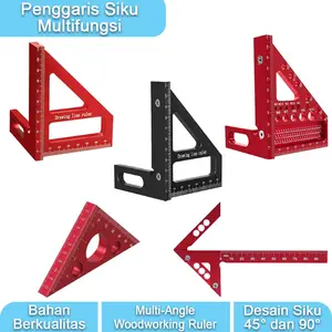 Penggaris Siku Tukang Sekon 3D 45 90 Derajat Bahan Aluminium Alloy Multi-Angle Woodworking Ruler