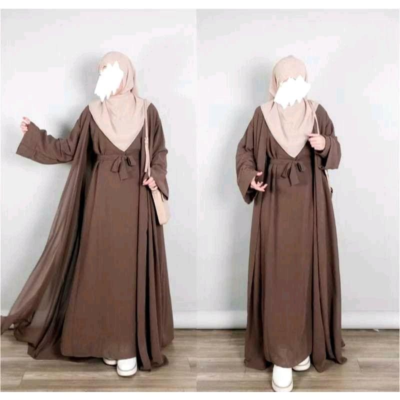 Product Introduction of Set Gamis Salwa Abaya 2in1 Gamis Dan Outer Bahan Ceruty Babydoll Gamis Muslimah Terbaru Kekinian By You Glow Fashion 10