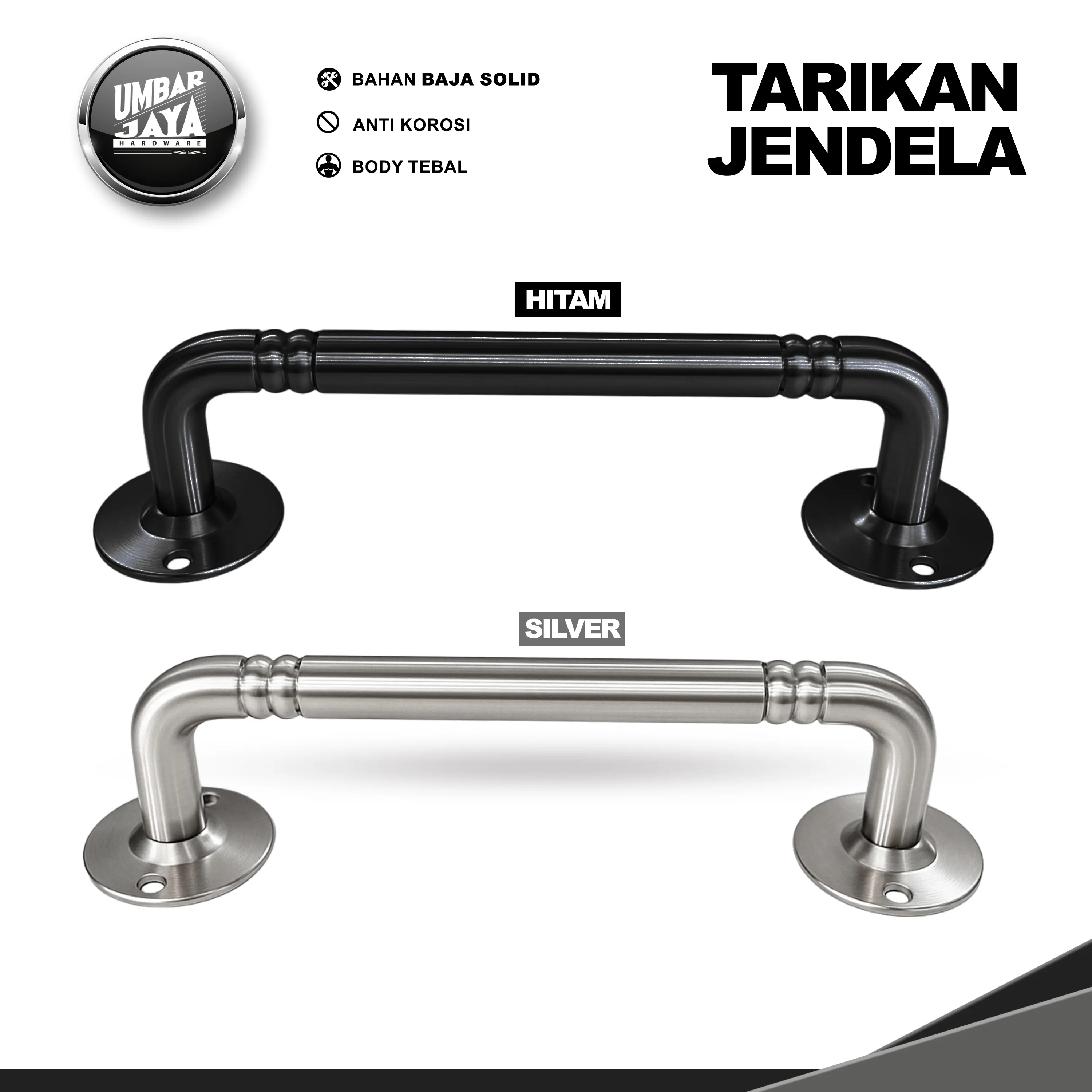 Handle Jendela 12 cm Baja Solid – Warna Hitam & Silver | Tarikan & Pegangan Jendela Termurah