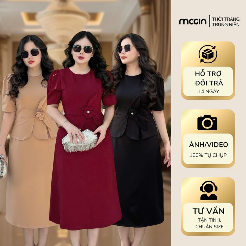 Đầm công sở bigsize Ads cao cấp sang trọng ôm dáng Samy CG052 đính hoa thanh lịch kín đáo chất cotton co giãn thoải mái thích hợp đi sự kiện đi cưới Dress Nữ Women Kem Thun Voan đầm bigsize dự tiệc váy đen Voi