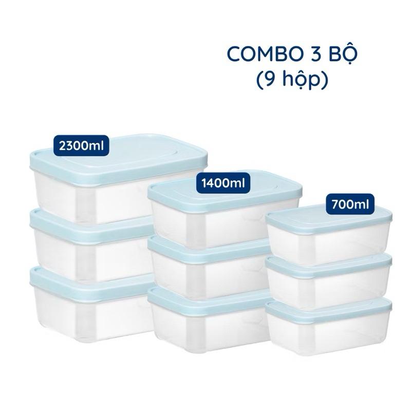  Combo 9 hộp thực phẩm chữ nhật Hokori  Hộp bảo quản thức ăn đồ đông lạnh an toàn dung tích 750ml,1500ml 2500ml bảo quản thực phẩm để tủ lạnh 