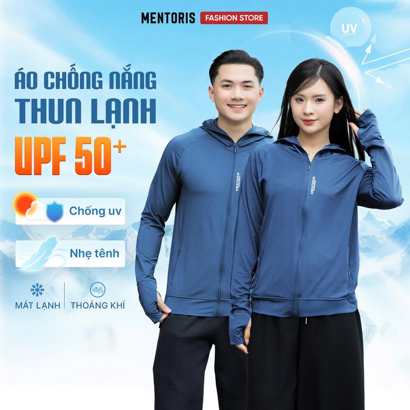 Áo Chống Nắng Unisex Nam Nữ Mentoris Vải Thun Lạnh Co Giãn 4 Chiều, Khóa Kéo Cao Thay Khẩu Trang, Chống Tia UV Hiệu Quả MCCN25S001