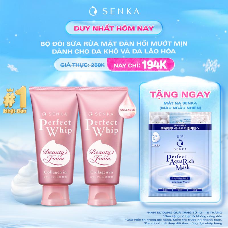   Phương Sena 5.12  Bộ đôi Sữa rửa mặt đàn hồi mướt mịn SENKA PERFECT WHIP COLLAGEN IN 120GX2 