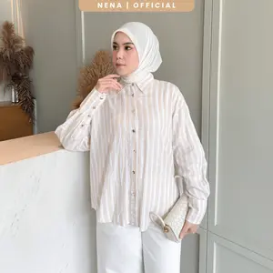 NENA Loona Striped Oversize Shirt - Kemeja Garis Linen Slube Wanita