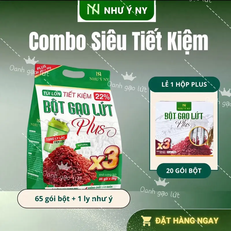 [ Túi to siêu quà ] Bột gạo lứt Plus X3 kèm ly, bảo hành 02