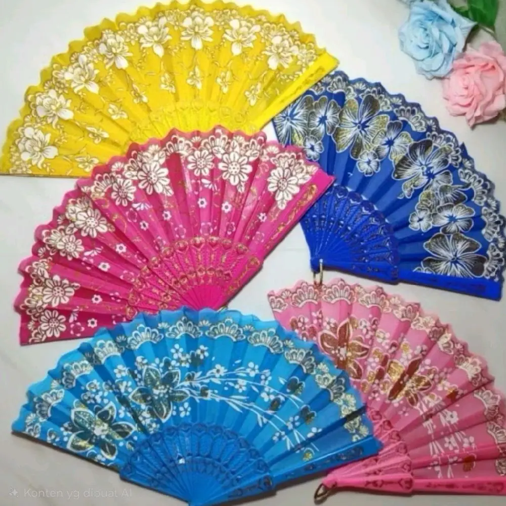 12 pcs Kipas Tangan Lipat Motif Bunga Elegan untuk Acara Spesial dan Sehari-hari