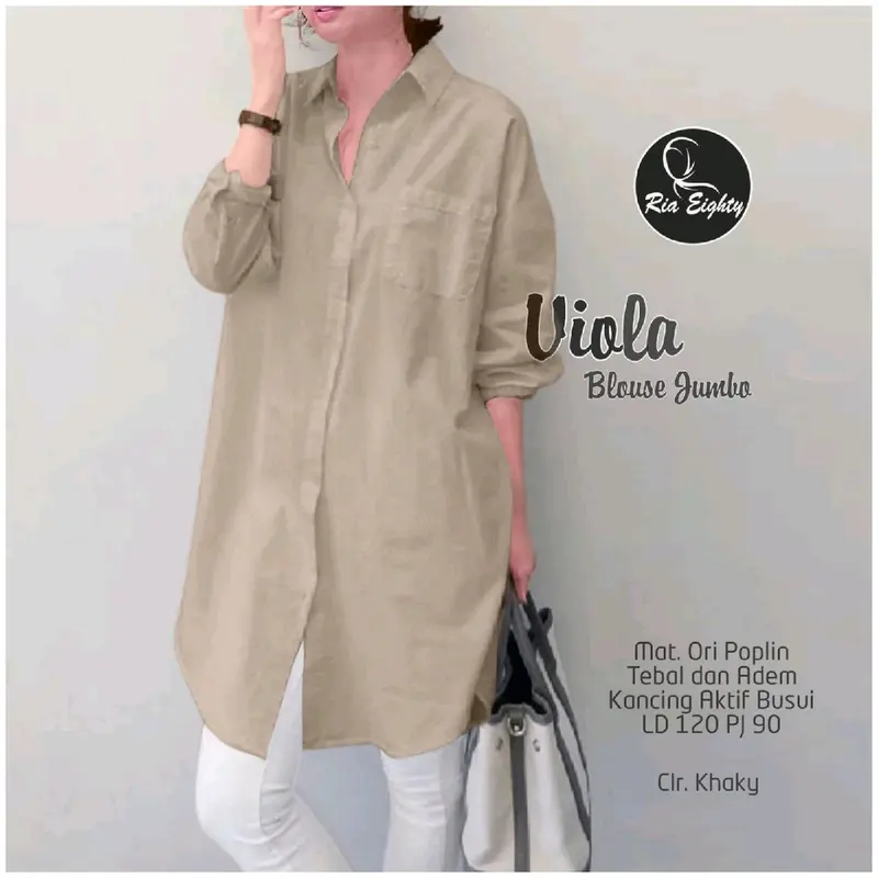 Viola Blouse Jumbo Oversize Atasan Wanita Muslimah Basic Polos Casual Elegant Lengan  Panjang Bahan Poplin Baju Wanita Simple 6