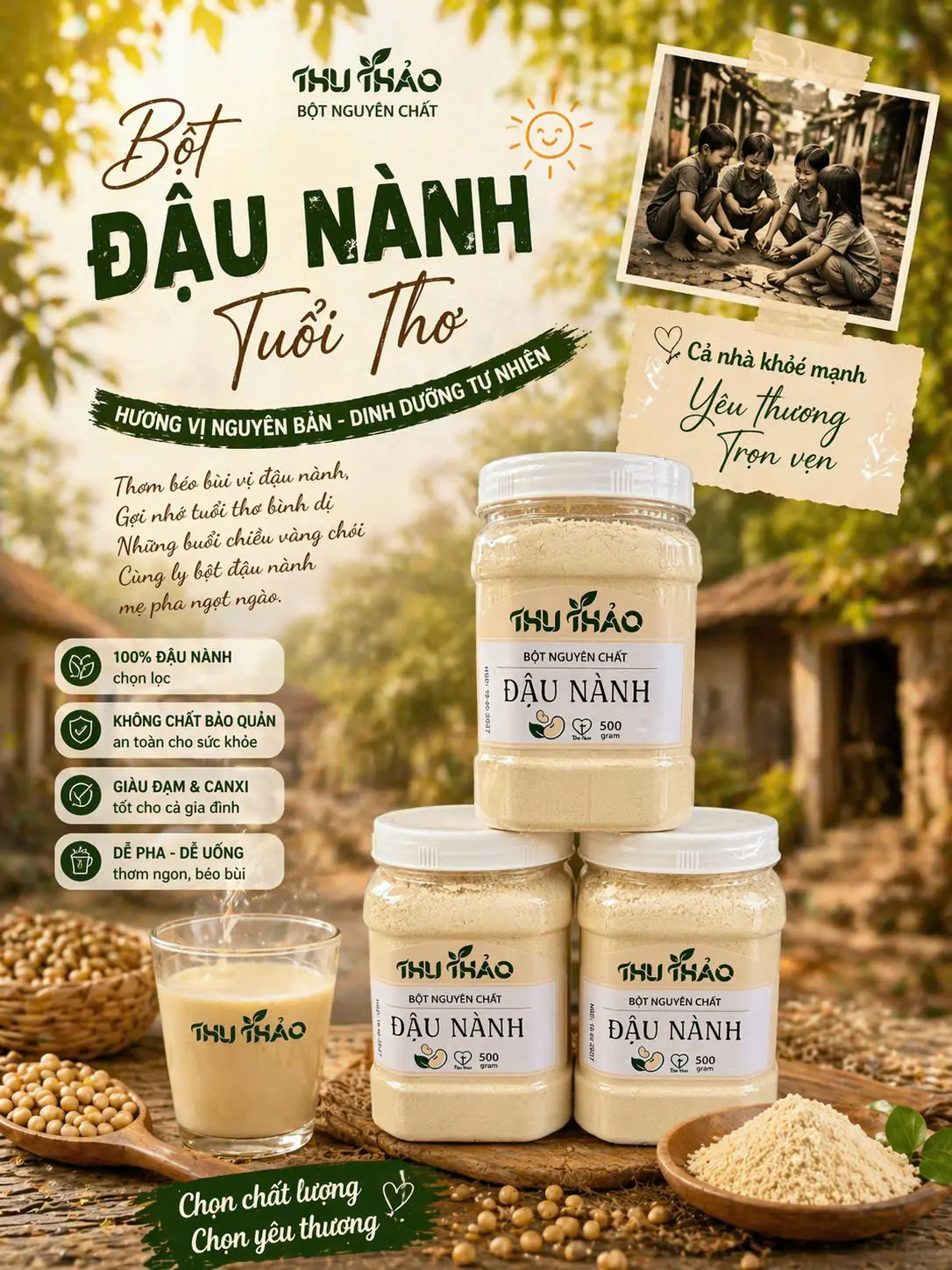 Combo 3  Bột Đậu Nành Thu Thảo  Bột Đậu Nành Rang Nguyên Chất