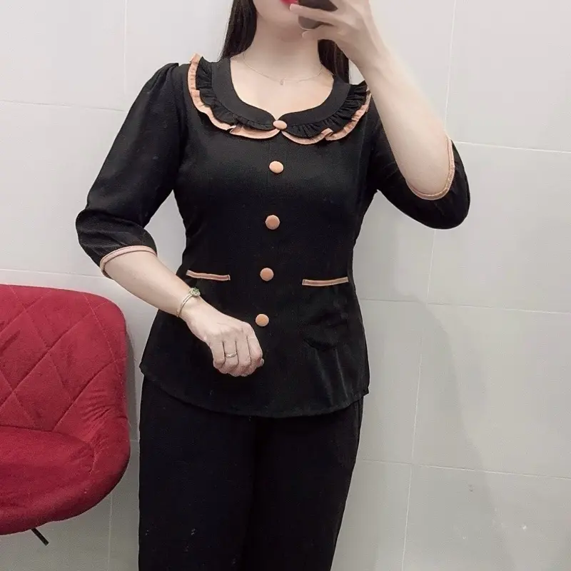 Đồ Bộ Nữ Áo Tay Lỡ Quần Dài, Vải Đũi Lạnh Mặc Mát, có Co Giãn, Nhiều Mầu Sắc Thanh Lịch Thích Hợp Cho Mọi Lứa Tuổi( Women) 5