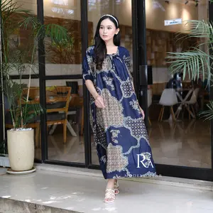 Dress Midi Fuji Long Motif Batik ELegan LD 120 cm Bahan Rayon Adem Wanita By Batik R.A Panjang  Daster