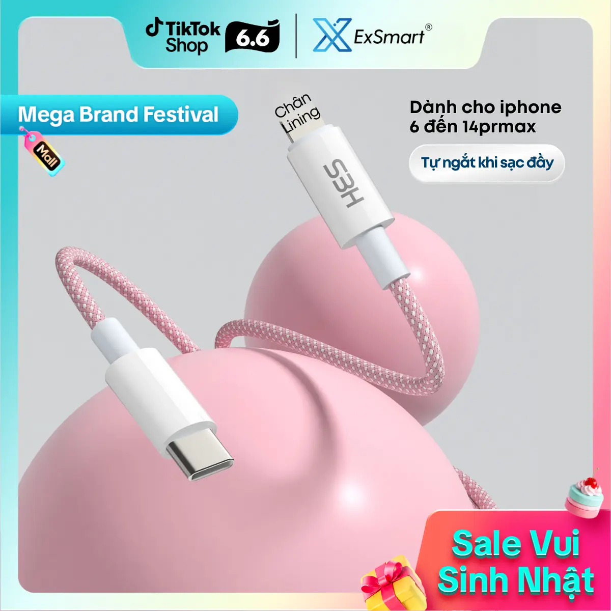 ExSmart Dây Sạc Nhanh 20w dành cho Iphone Cáp Bọc Dù Tự Ngắt Khi Sạc Đầy Chống Gãy Gập Độ Bền Cao Bảo Vệ Pin An Toàn Cho Điện Thoại