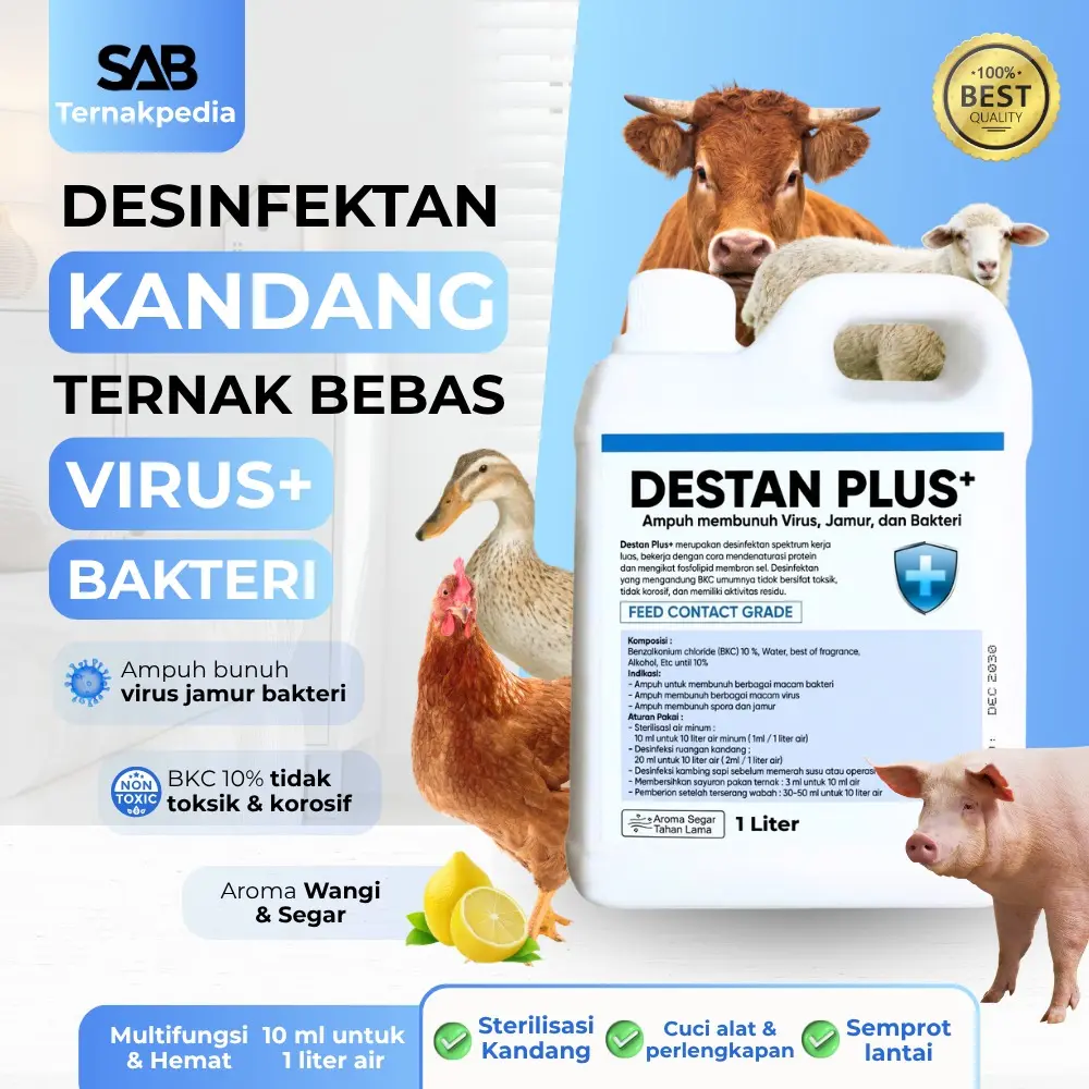 Destan Plus 1 L - Desinfektan Kandang 1 Liter - Desinfektan BKC 10% Aroma Segar - Desinfektan Anti PMK - Desinfektan Ruangan - Desinfektan Kandang