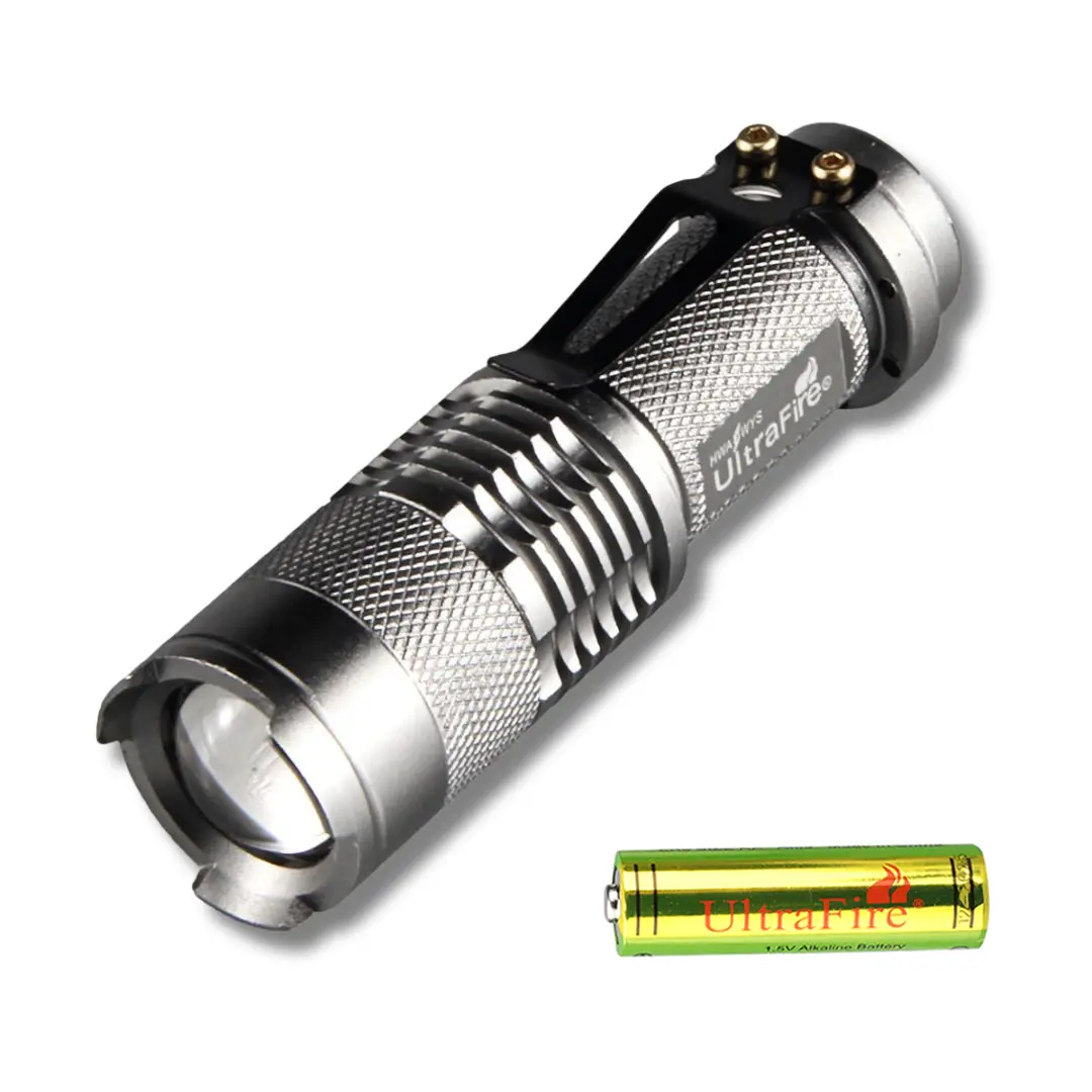 UltraFire SK68 Tactical Mini Flashlight, 300 Lumens, 7W Adjustable Focus, Single High-Brightness Mode, Waterproof & Shockproof, Includes AA Battery