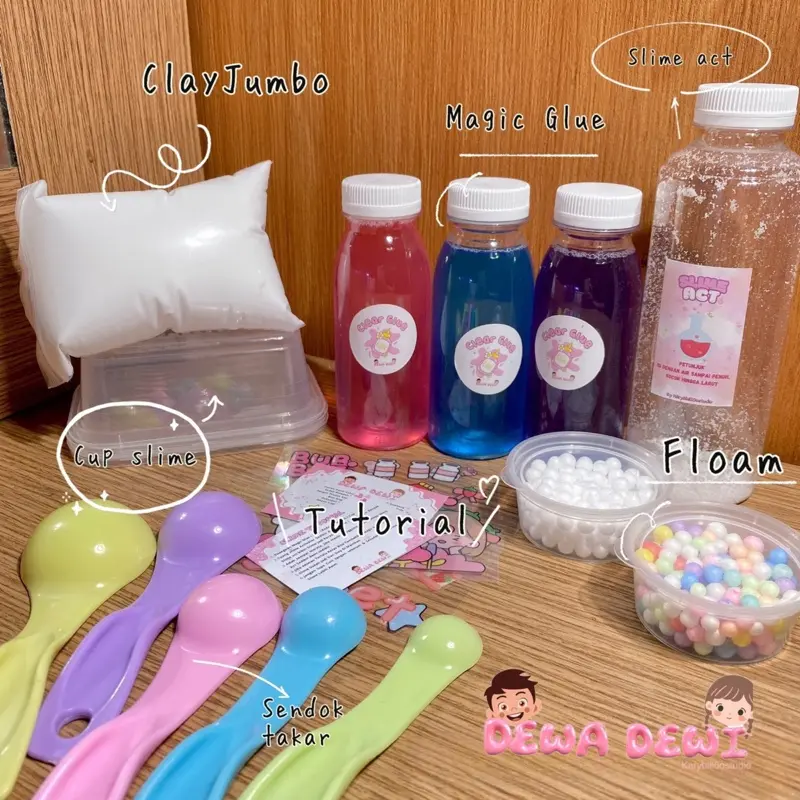 PAKET SLIME KIT LENGKAP FREE CLAY JUMBO DEWA DEWI | TOFU SLIME | ORIGINAL SLIME | CLEAR SLIME