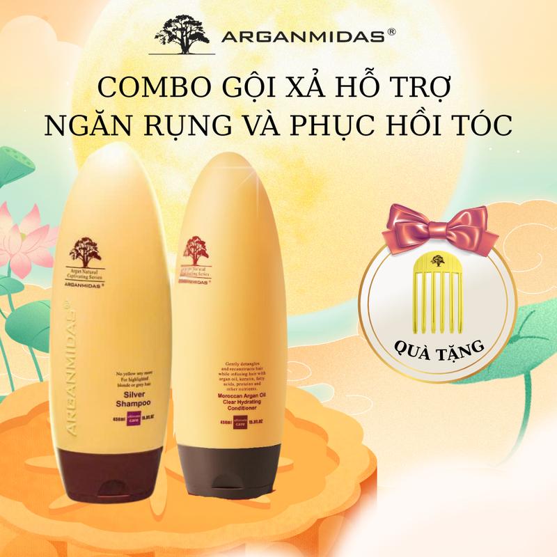 [Arganmidas Official] Bộ Dầu gội Dầu Xả giảm rụng và phục hồi tóc Arganmidas Moroccan Argan Oil với tinh dầu Argan quý hiếm, hỗ trợ giảm gãy rụng tóc, giúp tóc mềm mượt, bóng khoẻ, hỗ trợ phục hồi tóc, đến từ Canada- 450ml x2, P2