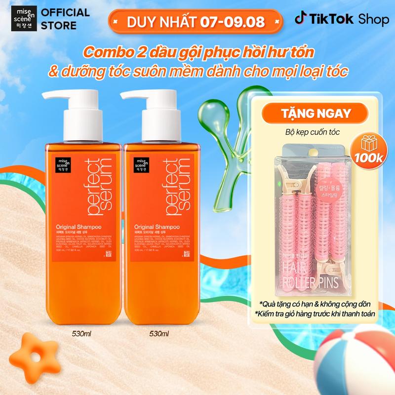 Bộ đôi Dầu gội mise en scène Perfect Serum 530ml dưỡng tóc mềm mượt, hỗ trợ phục hồi tóc hư tổn/tóc uốn