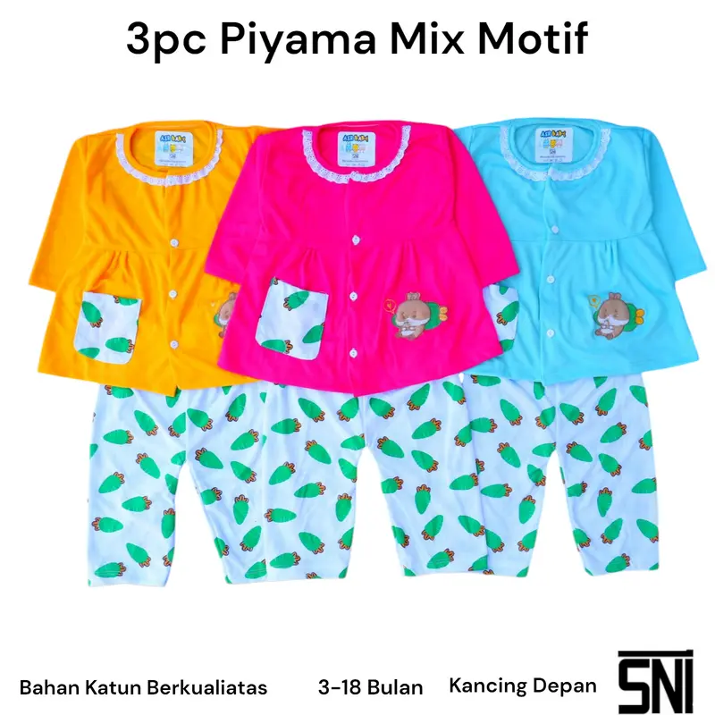 3pc Piyama Bayi Setelan Panjang 3 - 18 bulan Murah Berkualitas Motif lucu Bunda Lengan 7
