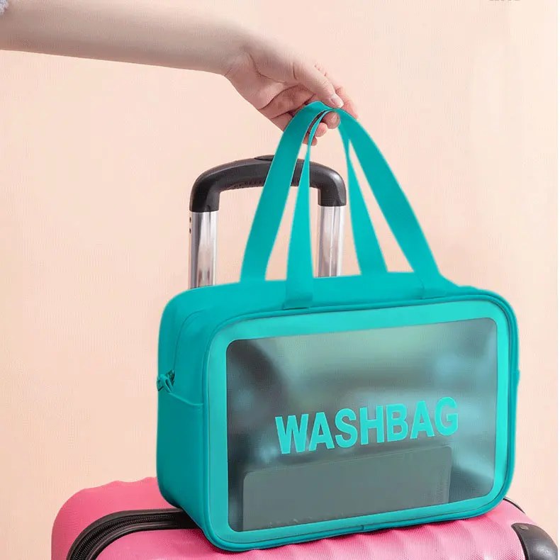 Beg Peralatan Mandi | Waterproof Transparent | Washbag | Beg Travel Waterproof PVC | Hijau Biru Hitam Merah