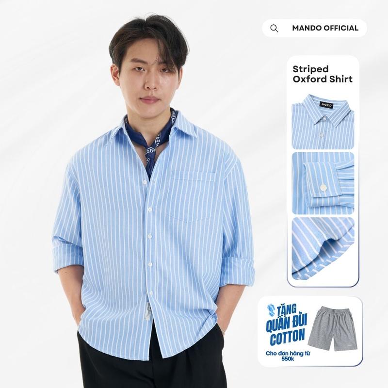 SHT048 Áo Sơ Mi Striped-Oxford Shirt Xanh Kẻ Sọc Oversized Phong Cách Hàn Quốc MANDO Menswear