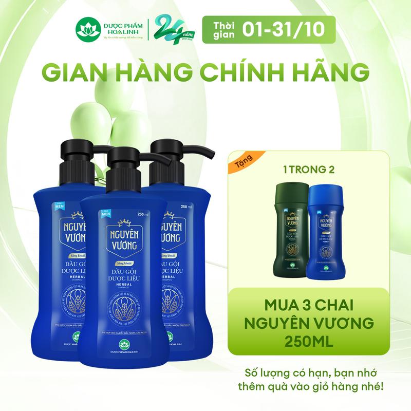 Combo 3 chai dầu gội dược liệu Nguyên Vương Sảng khoái dành cho nam chai 250ml - Dành cho tóc nam giới dầu bết, gàu ngứa