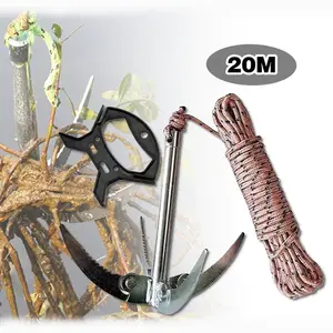 4 Cakar Sabit Jangkar Kapal Lipat Besi Galvanis Jangkar Mini Lipat Besi Galvanis Untuk Pemotong Tanaman Air Rumput Air / Untuk Kapal Kecil Kano Aksesoris Pancing Dengan Tali 20m Dan Handle