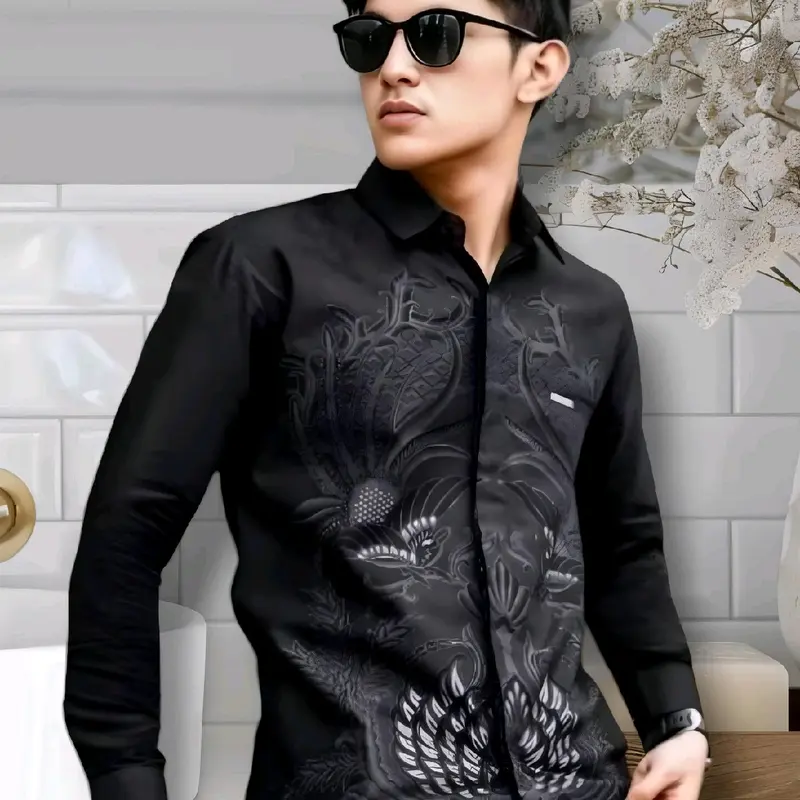 Kemeja Pria Lengan panjang Baju Kerja Batik formal Motif Seragam Kantor Nyaman Casual 4