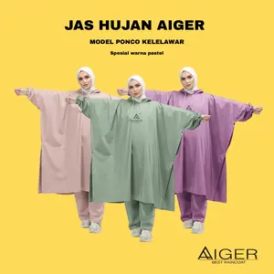 AIGER Jas Hujan Ponco & Stelan Ponco Celana Mantel Hujan Kelelawar Ukuran Jumbo Bahan PVC Tebal Elastis Anti Rembes Anti Jebol Raincoat Termurah
