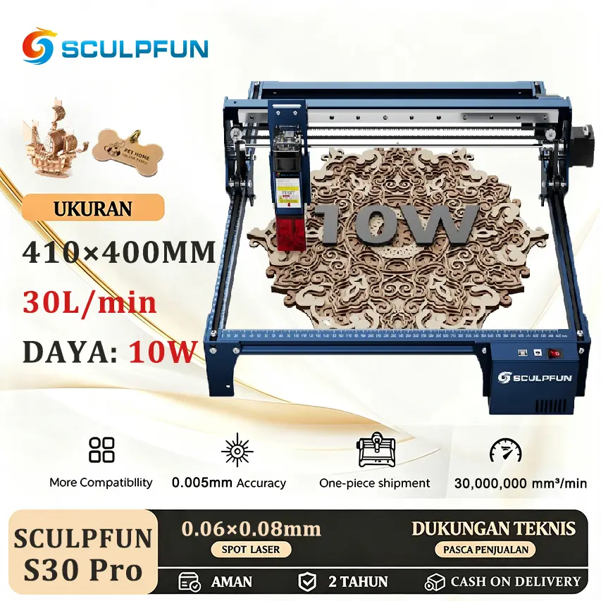SCULPFUN S30 Pro 10W Laser Engraving Mesin Ukir Otomatis + Air Assist – Ukir Kayu & Logam Presisi Tinggi!
