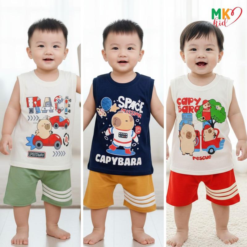 [MKKIDSHOP] Bộ Ba lỗ Cho Bé Trai 9-30KG , Bộ sát nách Capybara Chất thun lạnh cao cấp cho bé  mặc nhà, Mặc Ngủ, đi học