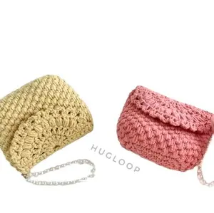 HUGLOOP - Dompet Rajut Kecil Kancing Magnet Mutiara / Crochet Mini Wallet with Magnetic Button / Dompet Rajut Handmade Minimalis dan Elegan