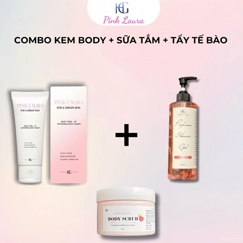 Combo 3 sản phẩm chăm sóc da body Pink Laura kem body + sữa tắm + tẩy tế bào