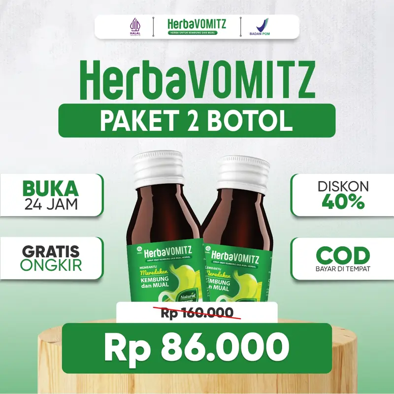 HERBAVOMITZ ORIGINAL 2 BOTOL - Sirup Herba Jahe untuk bantu masalah Perut Kembung, Begah & Mual 0