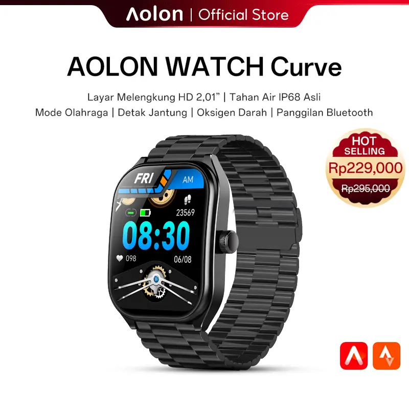 【24H ship】Aolon Curve Smart Watch Baru Layar Melengkung HD Tahan  Air IP68 Panggilan Blue