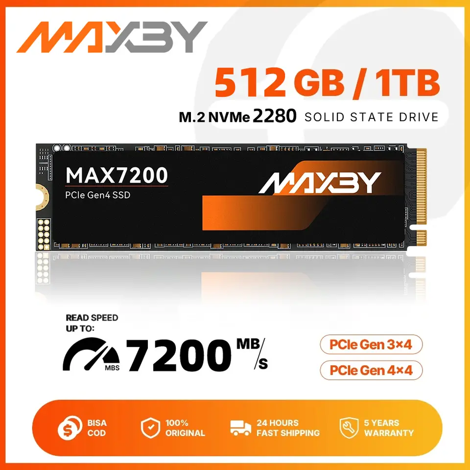 Ổ Cứng SSD MAXBY PCIe 1TB 512GB M.2 NVMe Đọc:7200 MB/s - Ghi: 6200 MB/s Bảo hành 5 năm