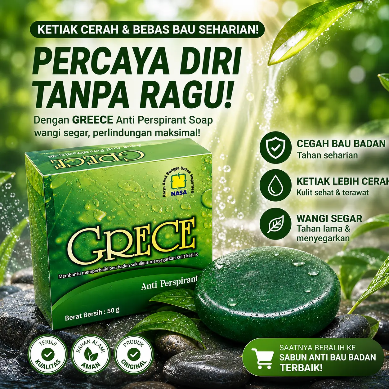 Sabun Grece Anti Perspirant (Body Crystal) Original Nasa Bau Deodorant Ketiak Roll Tubuh Memutihkan