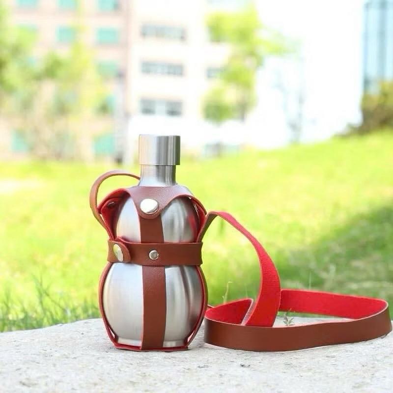 Bình Giữ Nhiệt Inox Đựng Nước Đựng Rượu Hồ Lô 1,5 Lít Có Bao Da Đi Kèm PM An Toàn Bền Bỉ Tiện Lợi Khi Di Chuyển