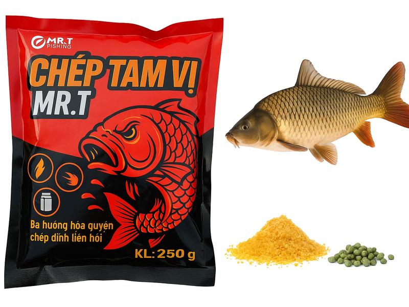  Mr.T Chép Tam Vị Mr.T - Mồi Câu Cá Chép Tự Nhiên 250gr Ba Hương Hòa Quyện Thu Hút Cực Mạnh Thành Phần Cám Cá Độ Đạm 20-30% tổng hợp các loại hương liệu trong 1 gói mồi  mồi câu chép cám câu cá chép môi cau ca tu nhien siêu tốc moi chep sieu toc 