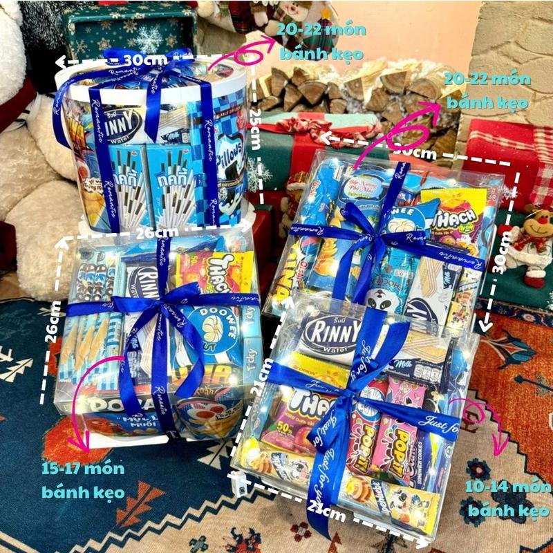 Hộp quà tặng Mica mix bánh kẹo màu xanh size to tặng người yêu bạn bè nhân dịp sinh nhật dịp kỷ niệm quà tặng tốt nghiệp