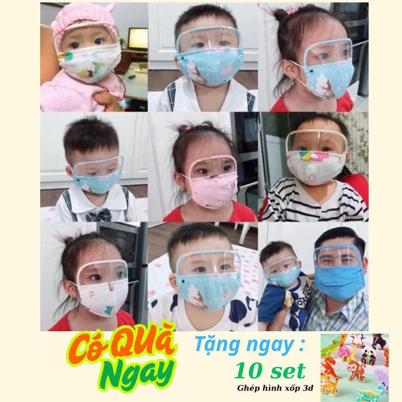   TẶNG 20 THẺ GHÉP  Combo 5 khẩu trang kính chắn giọt dành bé trai bé gái BONA chất liệu Muslin  Cotton Voi 