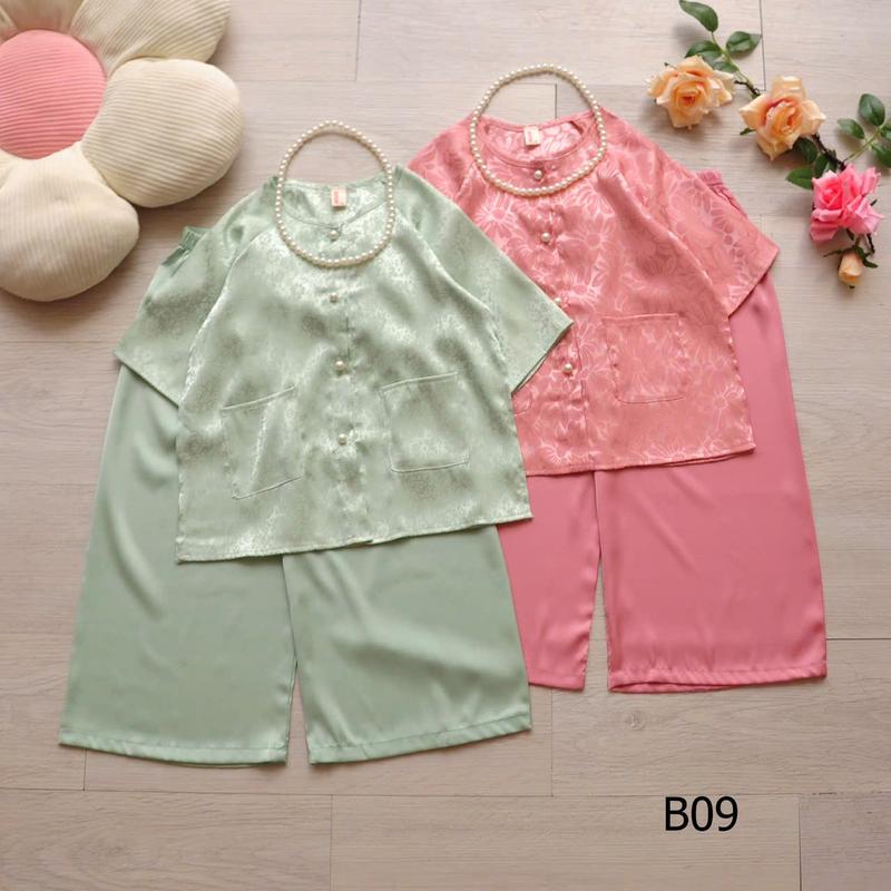 Bộ quần áo bà ba lụa gấm kèm chuỗi hạt dễ thương cho bé gái, chất lụa ko nhăn ko rút E29