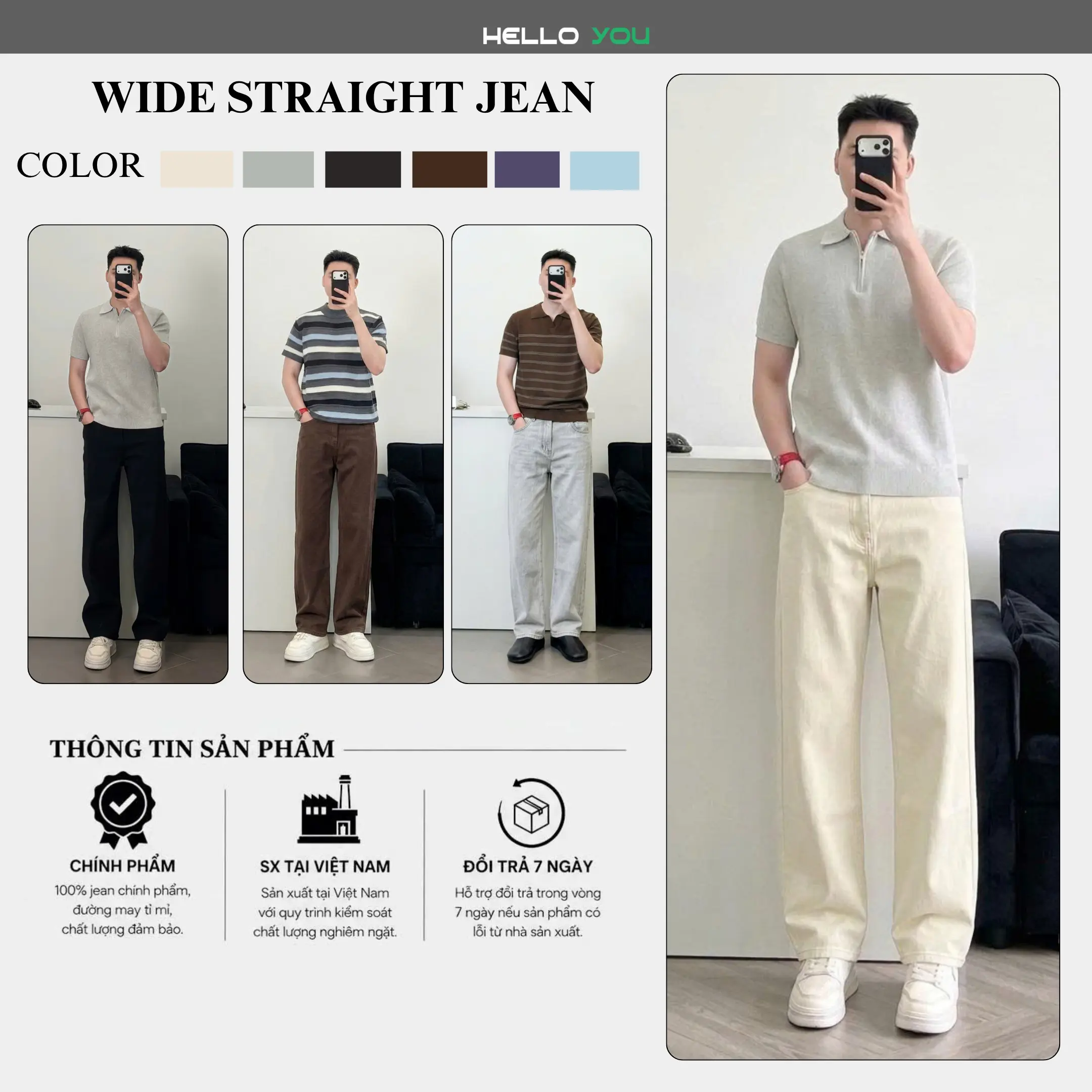 QUẦN KAKI NAM ỐNG SUÔNG ĐỨNG HELLOYOU CHẤT VẢI KAKI JEAN DÀY DẶN ĐỨNG FORM PHONG CÁCH TRẺ TRUNG, NĂNG ĐỘNG, THOẢI MÁI MENSWEAR PANTS