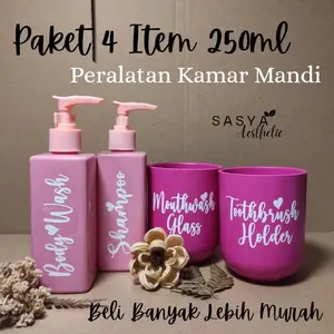 Botol Sabun Refil Peralatan Kamar Mandi Sett 250ml Pastel Aesthetic Pump Paket Botol Sabun Shampo Gelas Kumur + Gelas Tempat sikat gigi 1