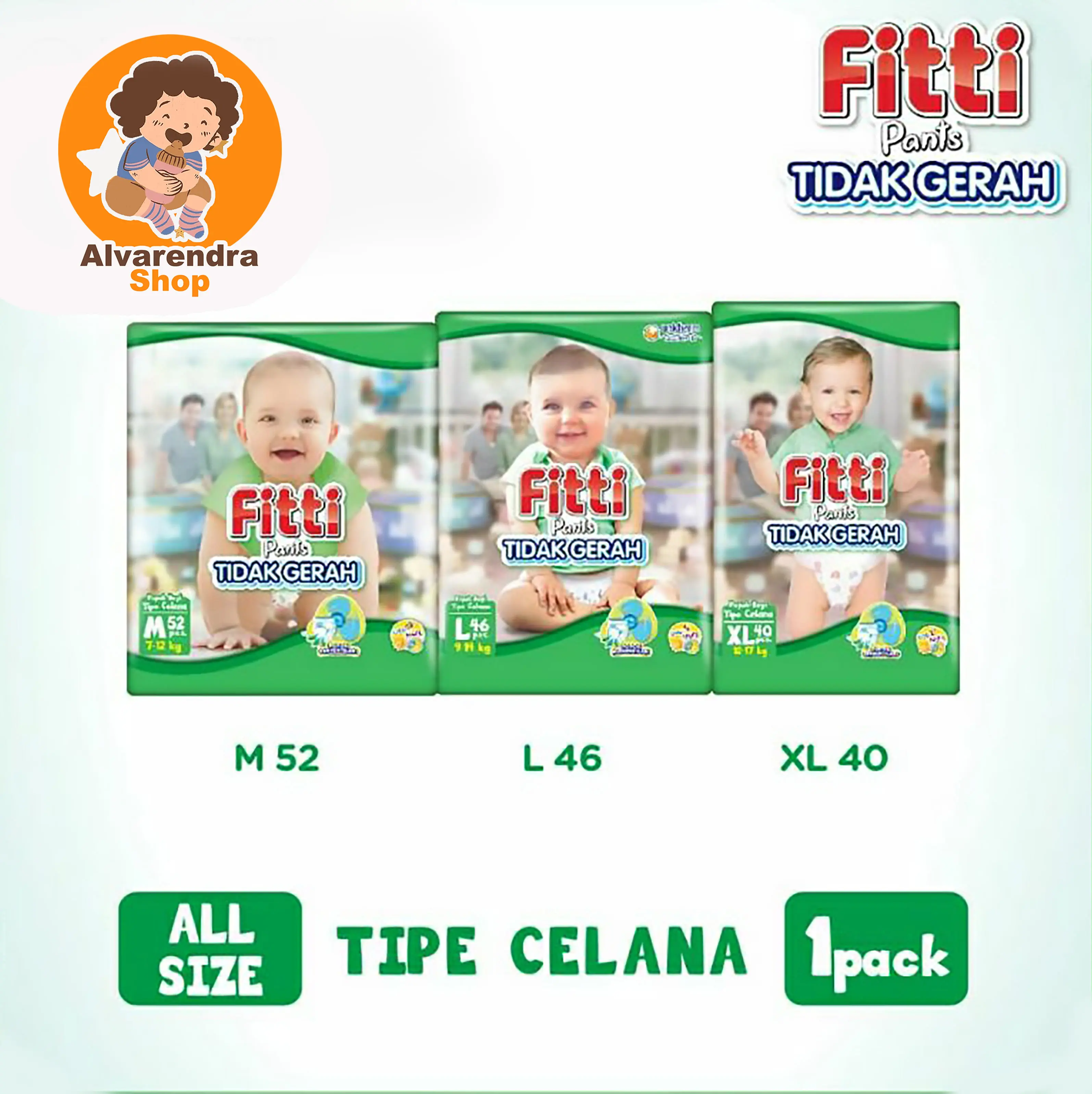 Fitti Pants Anti Gerah M52 L46 XL40 Popok Celana Bayi Diapers Kering