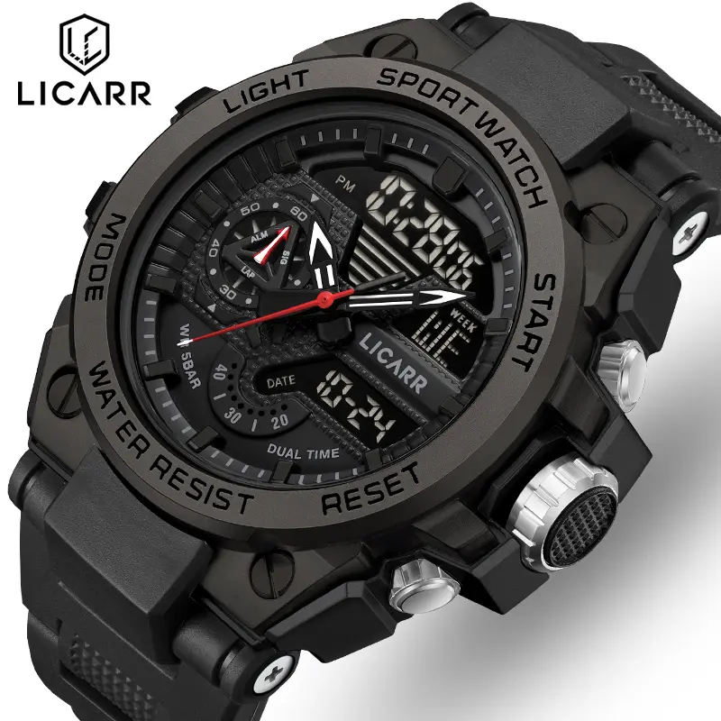 LICARR Jam Tangan Pria Fashion Analog Digital Olahraga Kuarsa Anti Air Santai Tanggal Alarm Jam Tangan Cowok Original Man Watch 9548