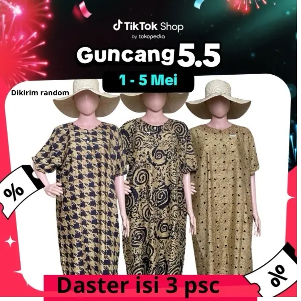 Batikkm PAKET 100 rb isi 3 psc ( DIKIRIM RANDOM ) Daster Ibu Jumbo Bahan Rayon Adem Busui Friendly Kancing Motif Wanita Menyusui Bumil Harian daster  ayam Hamil Katun emak batik