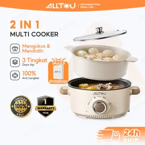ALLTOU Panci Listrik 22cm/28cm Multifungsi Anti Lengket Bisa Kukus & Masak Praktis Warna Putih