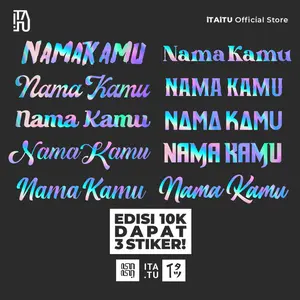 (10RB Isi 3) iTAiTU - STIKER CUTTING CUSTOM NAMA FONT HOLOGRAM REFLEKTIF Hitam Putih Sticker Car