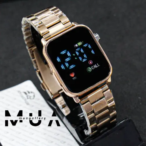 Jam Tangan Wanita Led Watch Digital Layar Kaca JSS Rantai Stainless LED Digital Model Kekinian Digital
