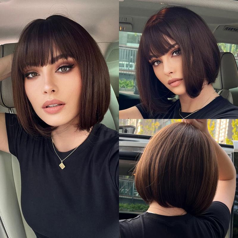 Product Introduction of Bob Short Straight Synthetic Wigs with Bangs Black Hair Wigs for Women Daily Cosplay Party Wigs Heat Resistant 19